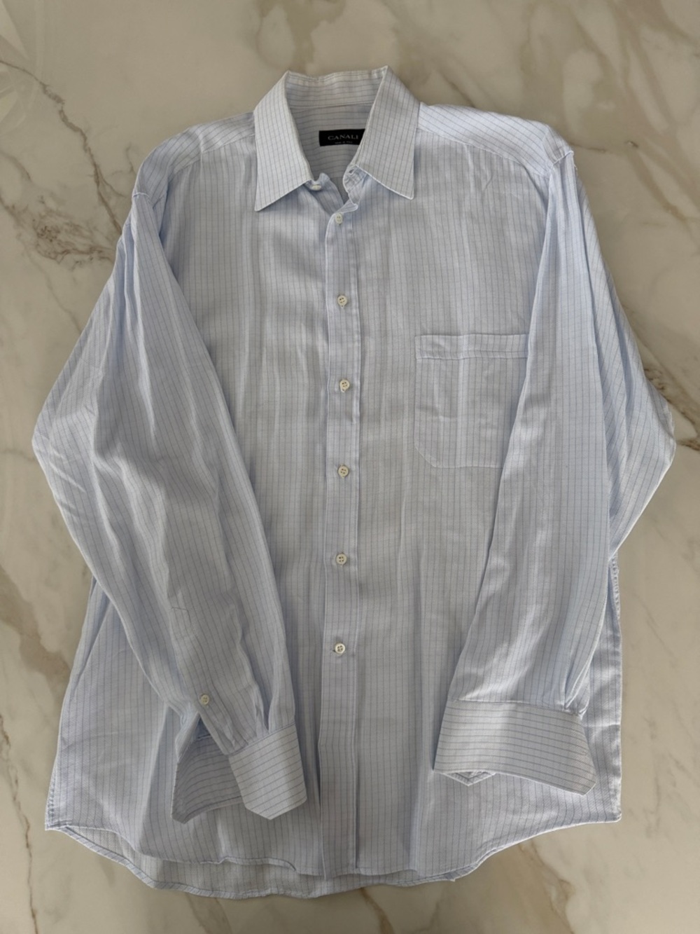 Canali Light Blue Men's Dress Shirt with Subtle Stripes